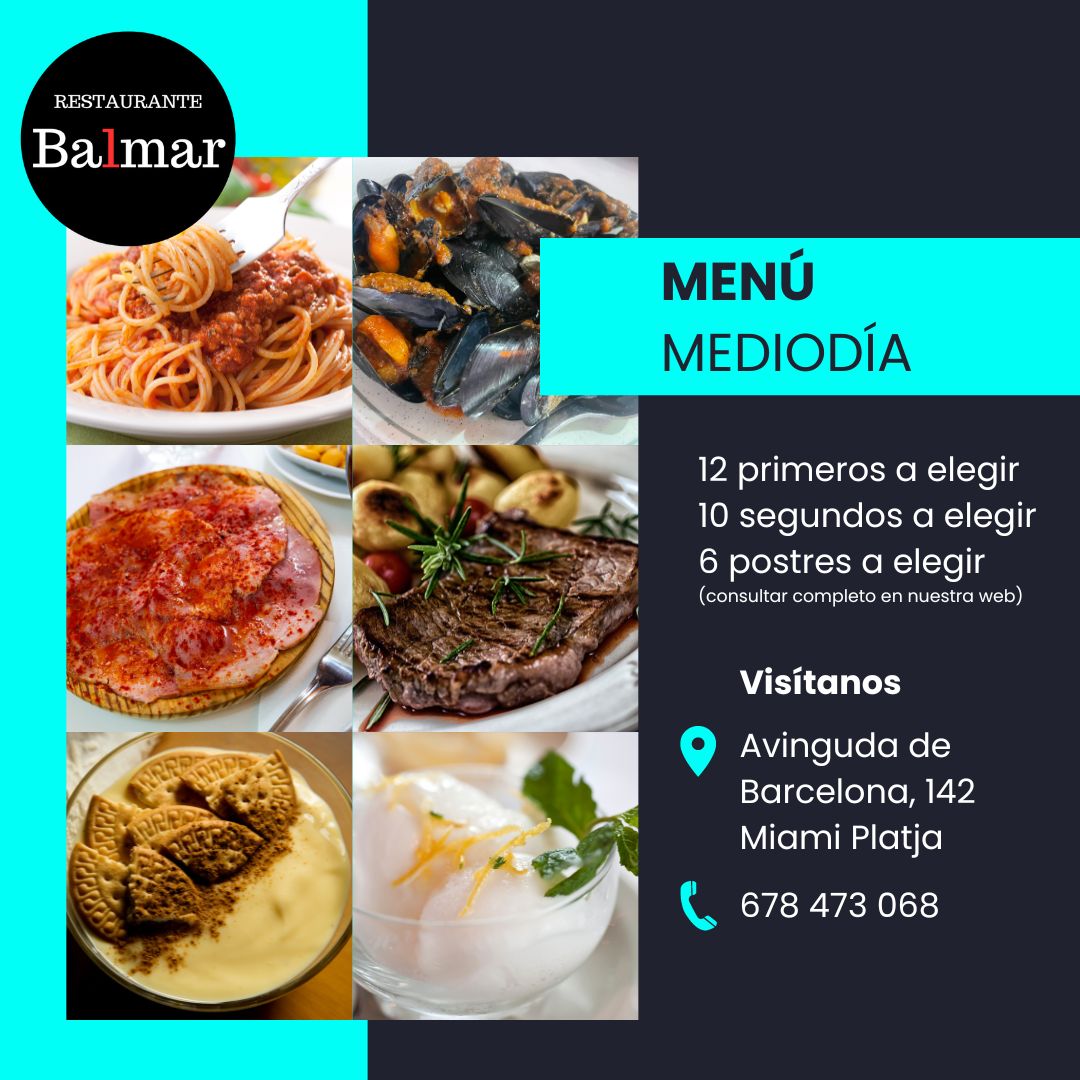 Menú de mediodía en Restaurante Balmar Miami Playa